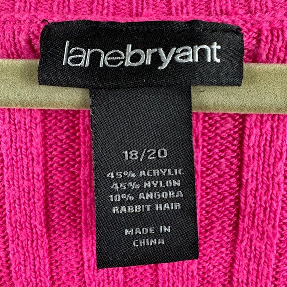 Lane Bryant Angora Rabbit Hair Cable Knit V Neck Pink Sweater Size 18/20 - Picture 4 of 11